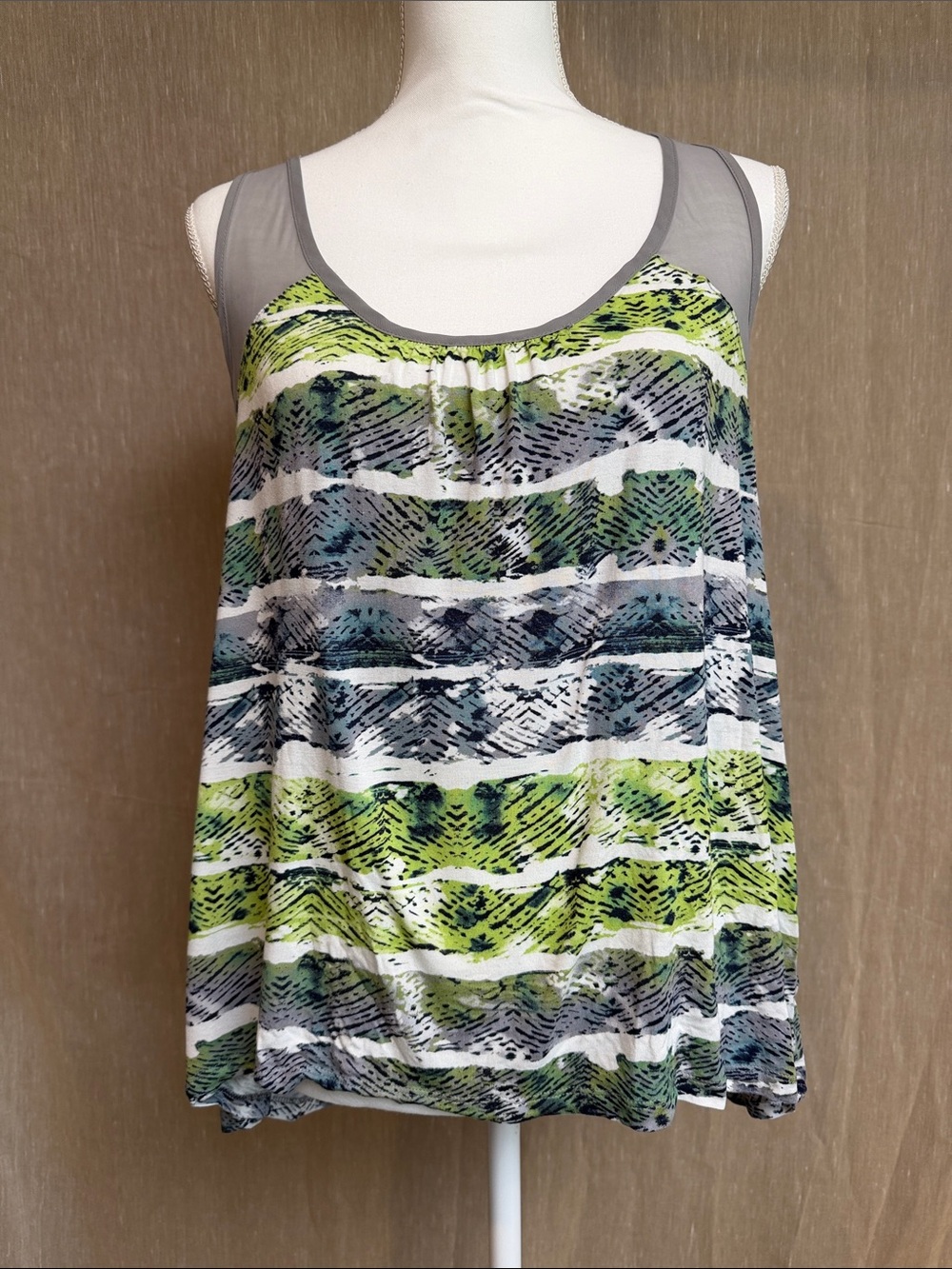 Mudd Lime Green, Gray & White Patterned Sleeveless Tank